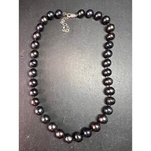 New Black Cultured Freshwater Pearl Necklace 11mm, 18–20”, 925 Silver